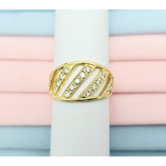 Unique 18K Karat Solid Yellow Gold Designer Wavy Diamond Open Ring - Size 6.50
